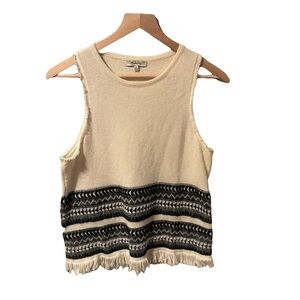 Madewell Villagrove Sweater Tank ivory with an Aztec-inspired fringed border